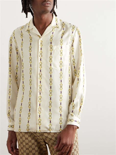 gucci camp-collar printed silk shirt|GUCCI Camp.